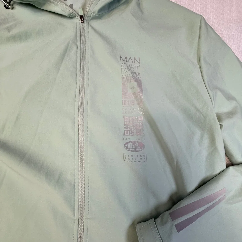 BoohooMAN Active Mint Green Lightweight Hooded‎ Jacket XL Limited Edition